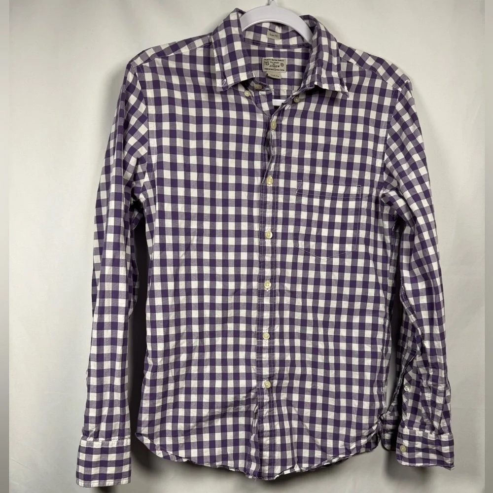 J.Crew Slim Fit Purple & White Checkered Long Sleeve Button Up Shirt S